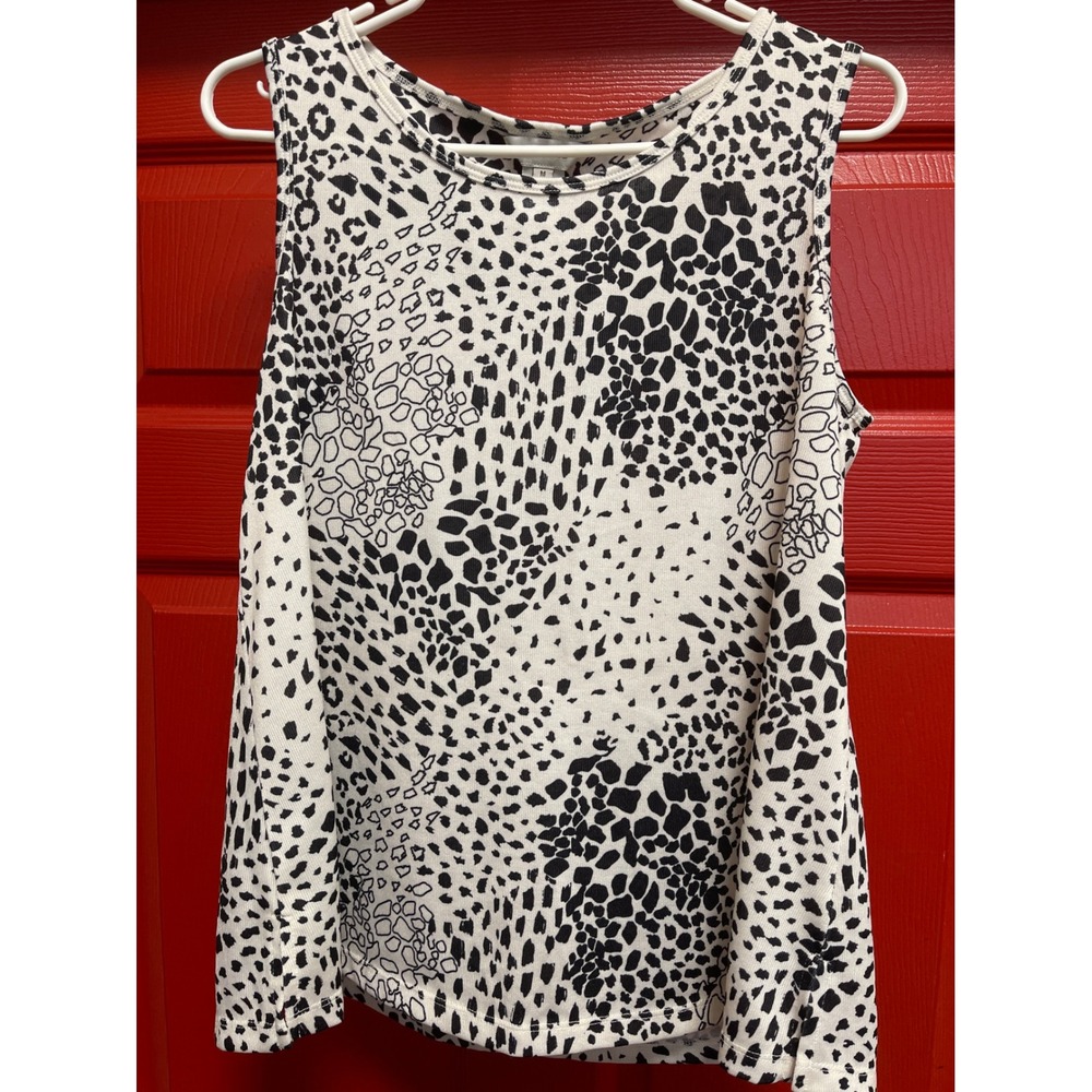 Multiples Womens Medium Black White Animal Print Sleeveless Knit Tank Top Shell